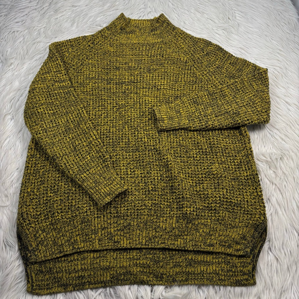 BDG Women's S Oversized Yellow Black Marled Mock Neck Tunic Sweater Preppy